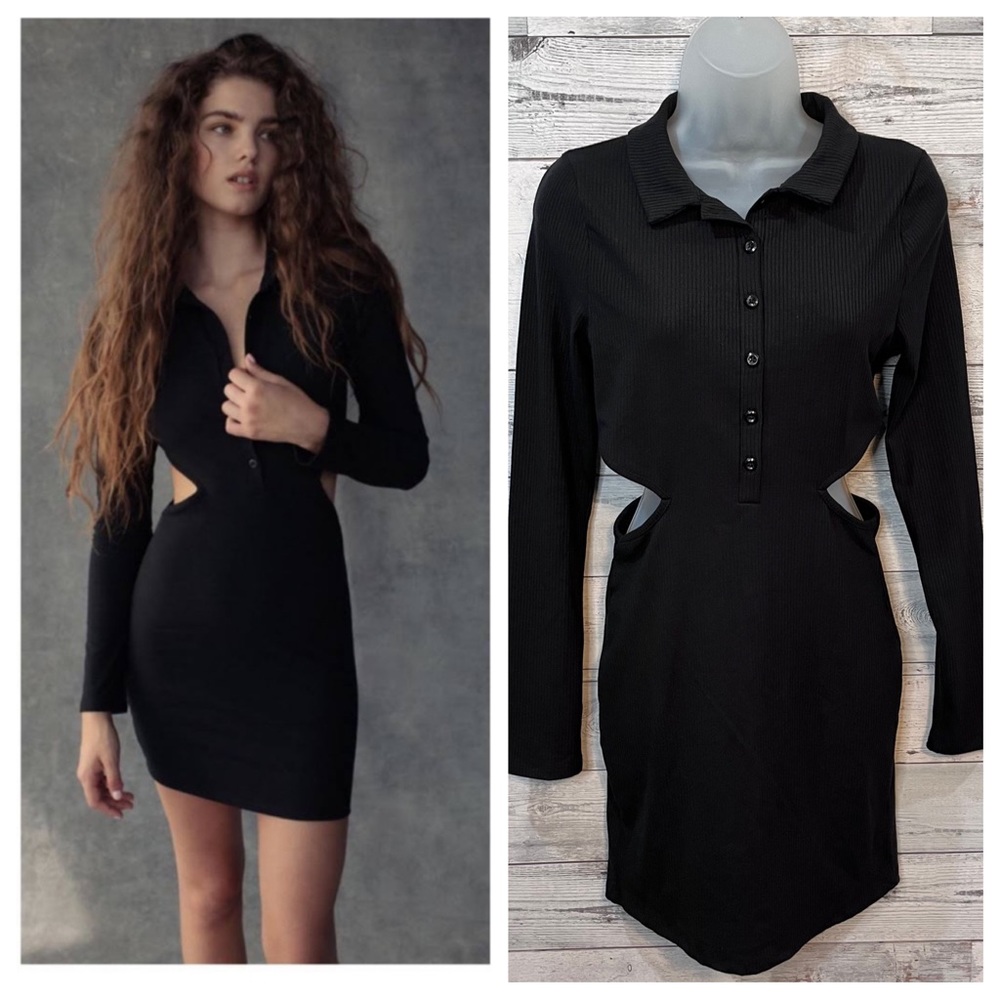 Urban Outfitters Black Bodycon Ribbed Cut Out Dress Size M